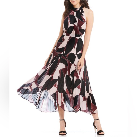 ANTONIO MELANI Dresses & Skirts - Antonio Melani Denise mauve printed halter pleated asymmetric maxi midi dress